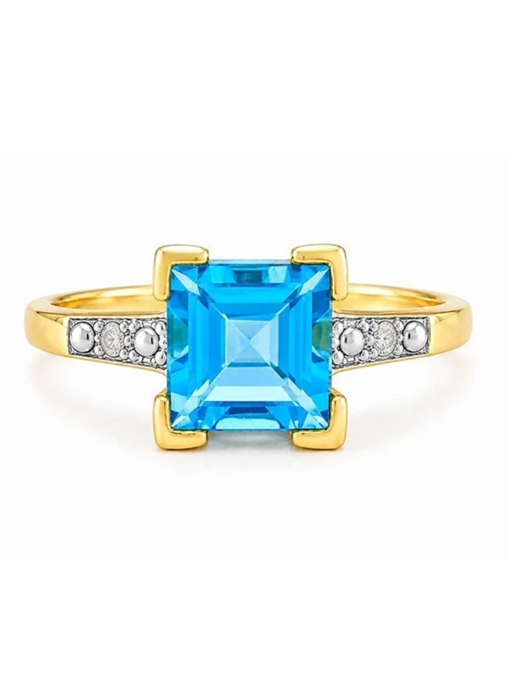 Genuine 5.48 Cts Blue Topaz & Diamonds Ring 10k Gold